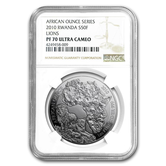 2010 Rwanda 1 oz Silver African Lion PF-70 NGC 2010 Rwanda 1 oz Silver African Lion PF-70 NGC